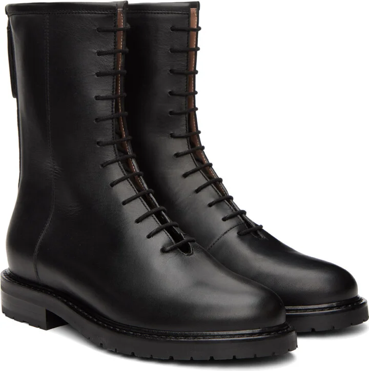 Legres Black Leather Combat Boots - Image 4
