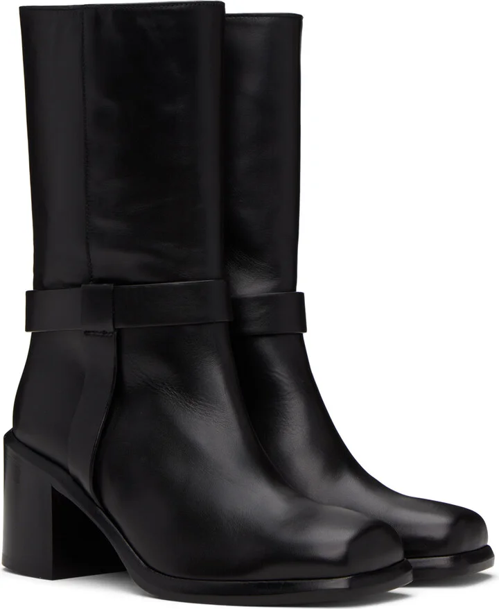 Legres Black Square Toe Biker Boots - Image 4