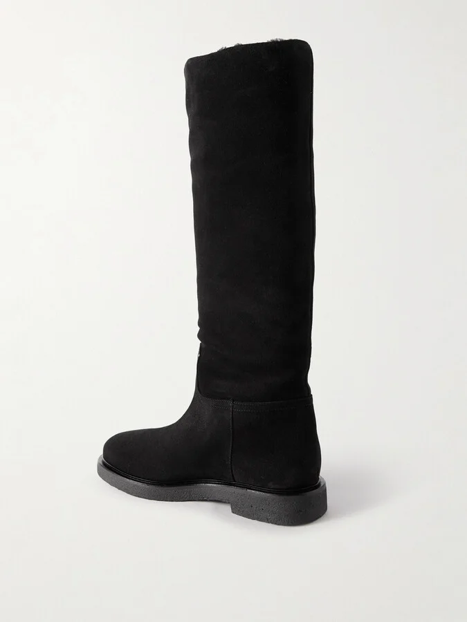 LEGRES - Shearling-lined Suede Knee Boots - Black - Image 3