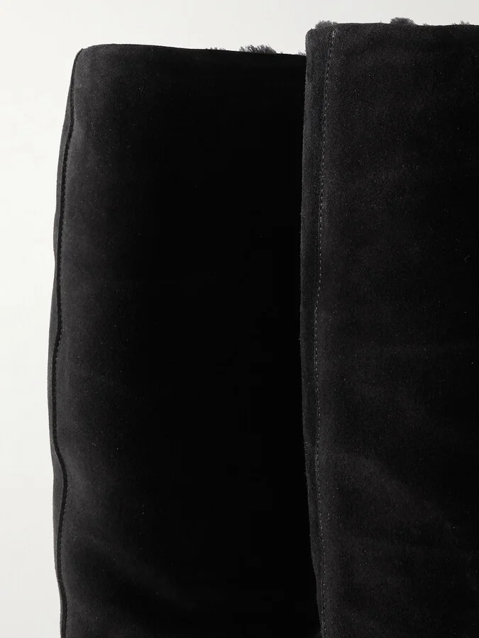 LEGRES - Shearling-lined Suede Knee Boots - Black - Image 4