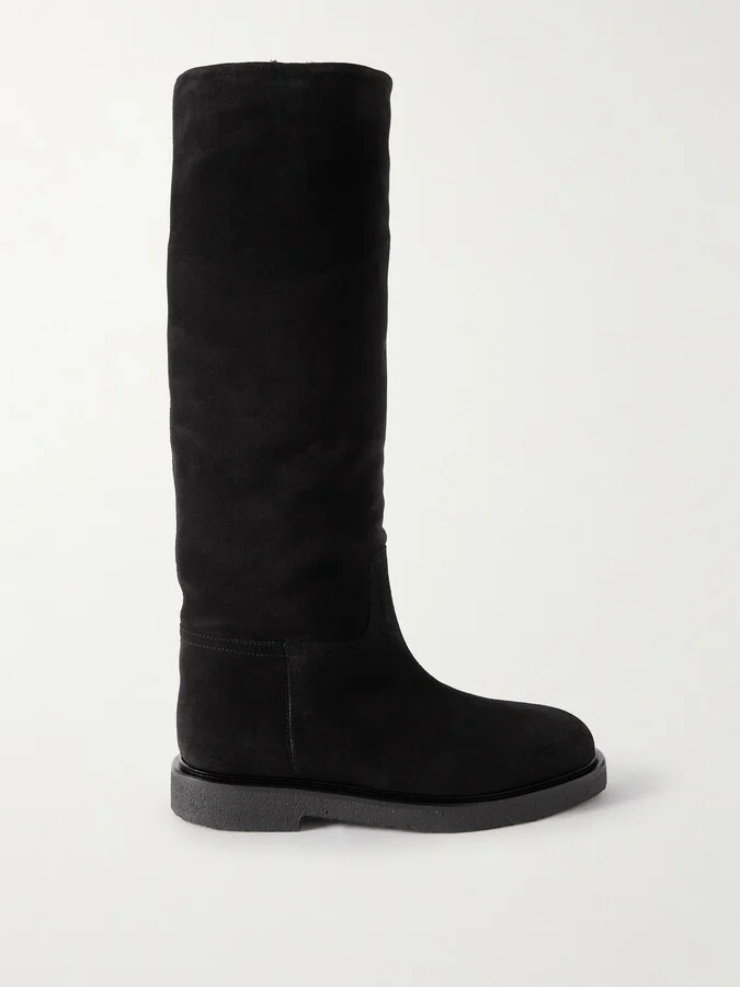 LEGRES - Shearling-lined Suede Knee Boots - Black
