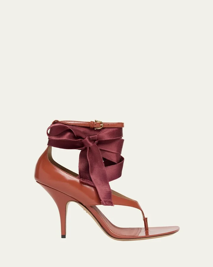 Leliu Leather Ankle-Wrap Thong Sandals