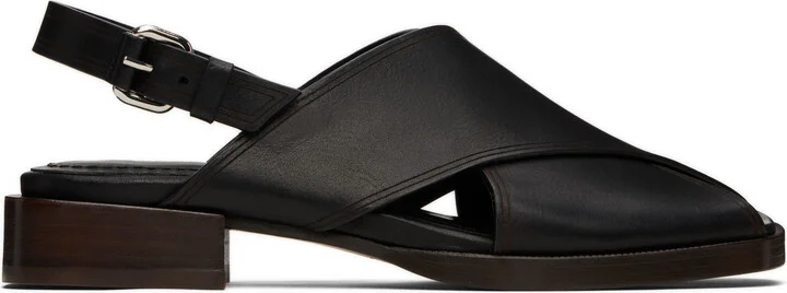 LEMAIRE Black Cross Flat Sandals