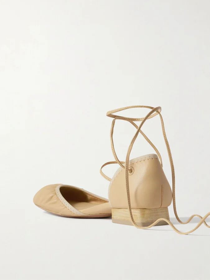 LEMAIRE - Ruched Leather Ballet Flats - Cream - Image 3