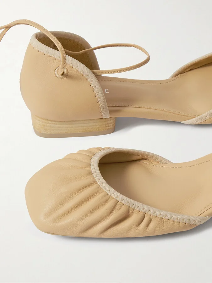 LEMAIRE - Ruched Leather Ballet Flats - Cream - Image 4