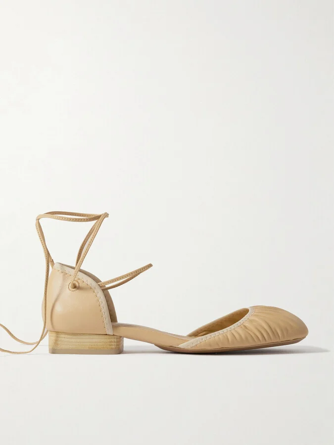 LEMAIRE - Ruched Leather Ballet Flats - Cream