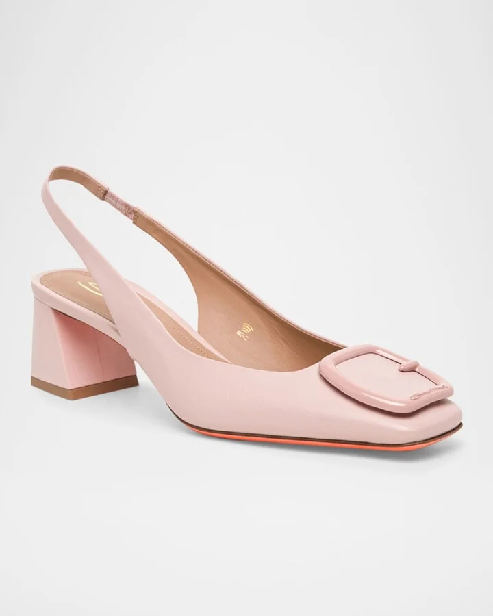 Lemon Leather Buckle Slingback Pumps - Image 4