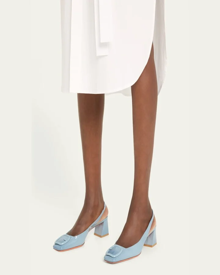Lemon Patent Buckle Slingback Pumps - Image 2