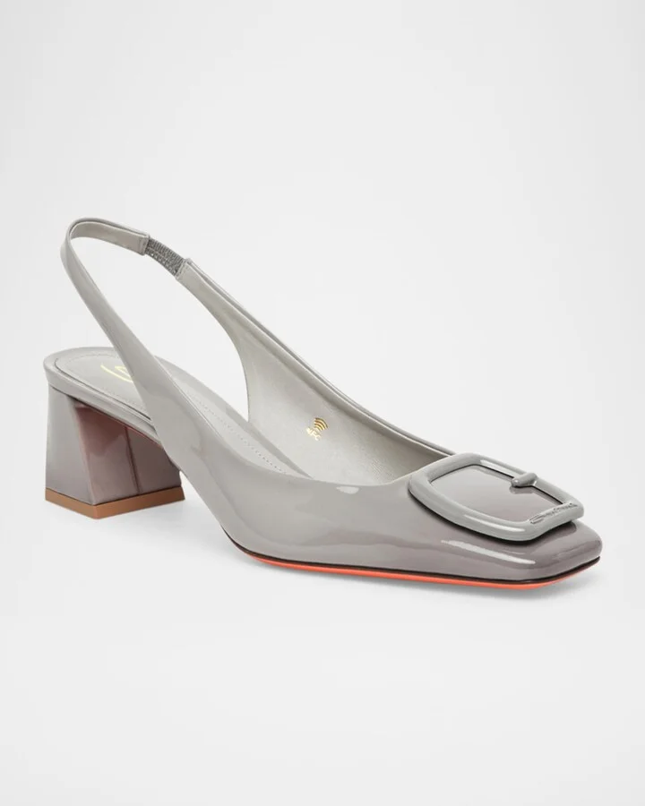 Lemon Patent Buckle Slingback Pumps - Image 3