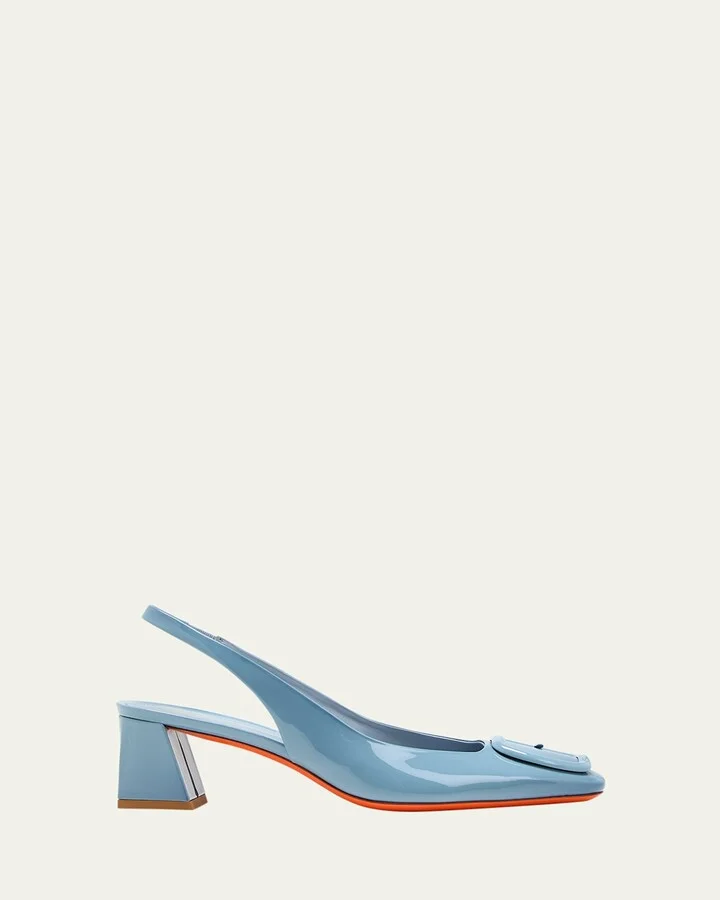 Lemon Patent Buckle Slingback Pumps