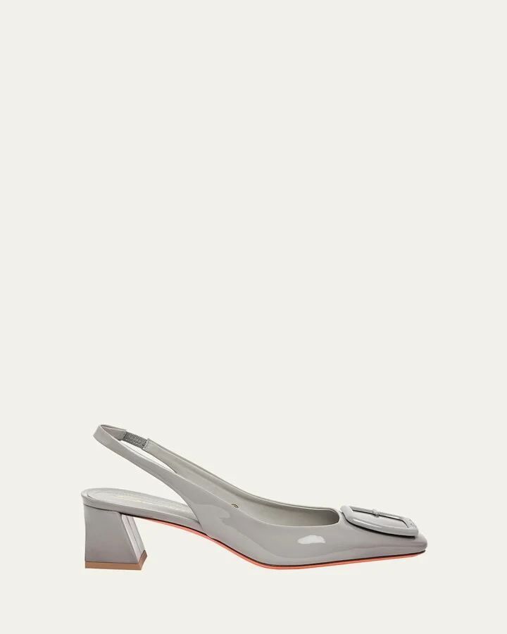 Lemon Patent Buckle Slingback Pumps