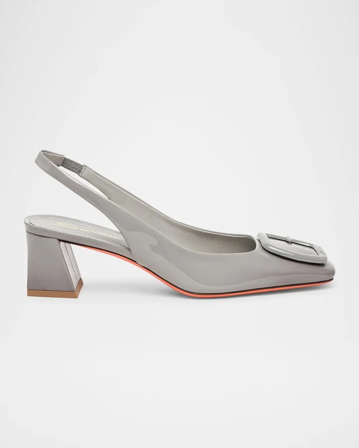 Lemon Patent Buckle Slingback Pumps