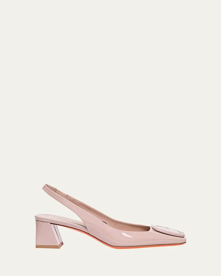 Lemon Patent Buckle Slingback Pumps
