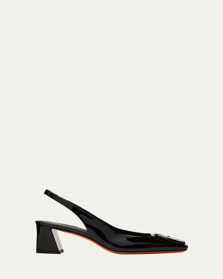 Lemon Patent Buckle Slingback Pumps