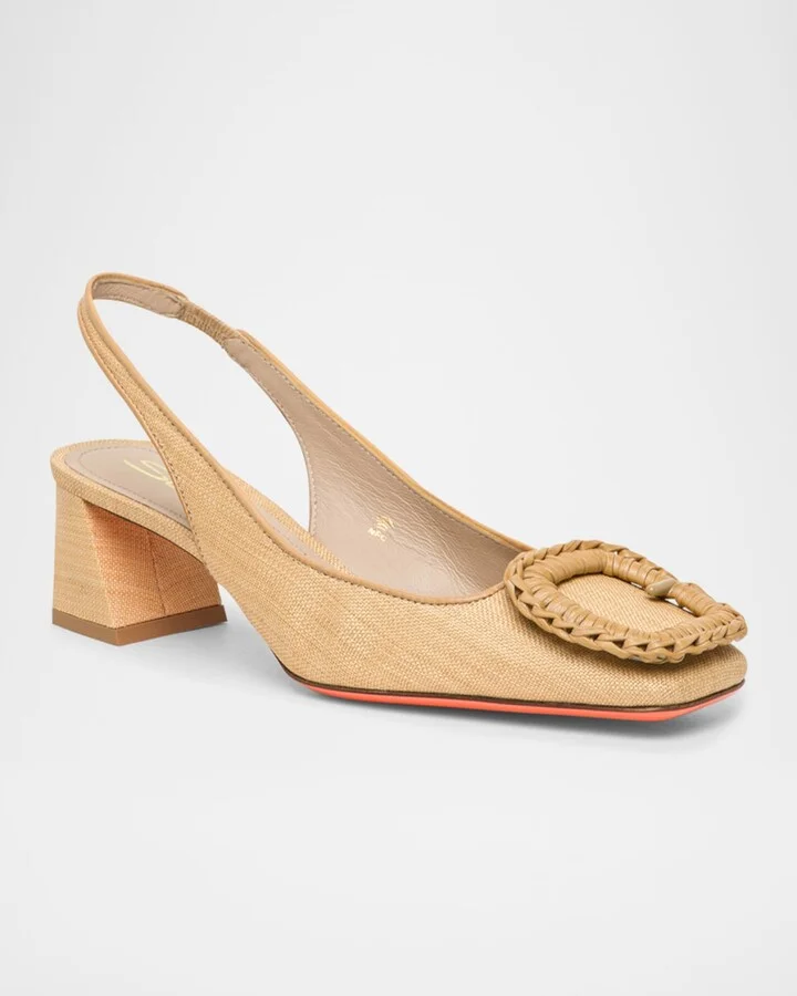 Lemon Raffia Buckle Slingback Pumps - Image 2