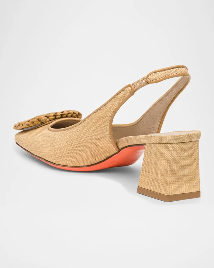 Lemon Raffia Buckle Slingback Pumps - Image 3