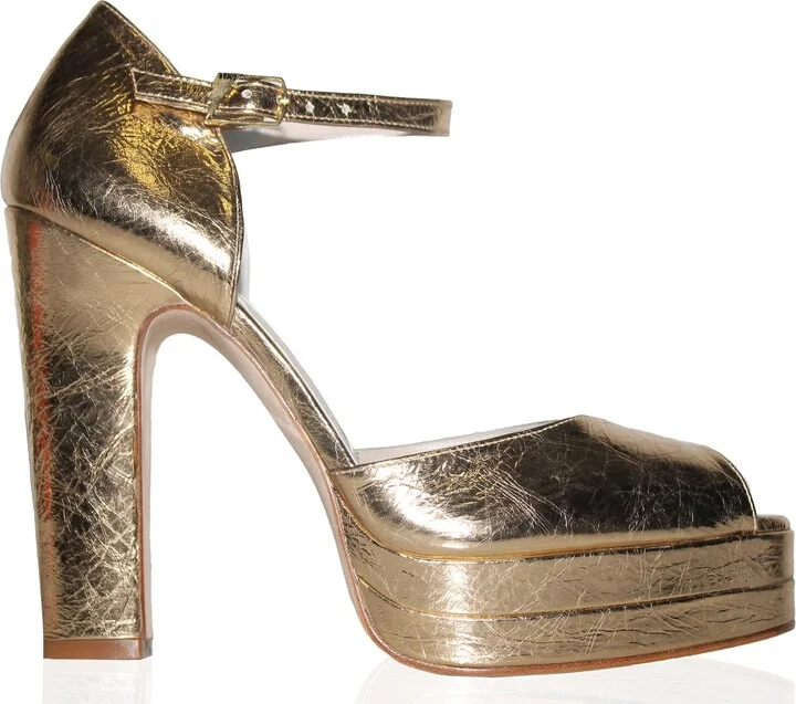 Lena Gold Platform Block Heels