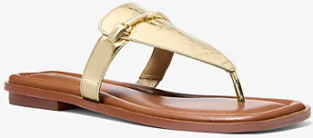 Lena Metallic Leather T-Strap Sandal
