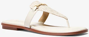 Lena Signature Logo and Leather T-Strap Sandal