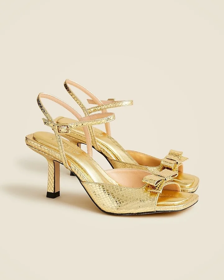 Leni made-in-Spain bow heels in metallic snake-embossed leather - Image 2