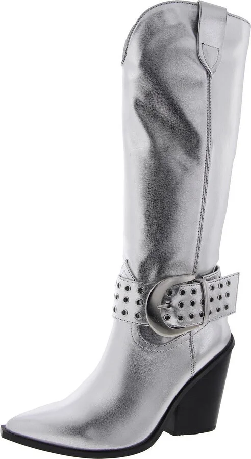 Lennon Womens Faux Leather Pointed Toe Knee-High Boots