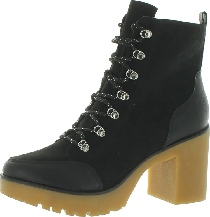 Lennonn Womens Microsuede Ankle Combat & Lace-up Boots