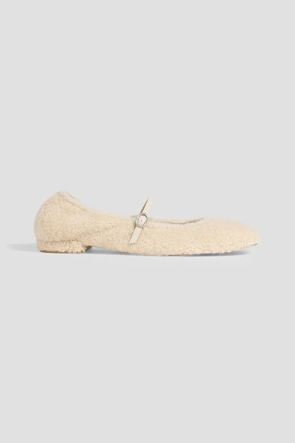 Lennox leather-trimmed shearling Mary Jane flats