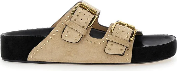 'Lennyo' Beige Slip-On Sandals With Stud Details In Suede Woman