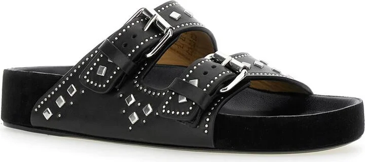 'Lennyo' Black Sandals With Stud Embellishments And Moulded Footbed In Leather Woman - Image 2