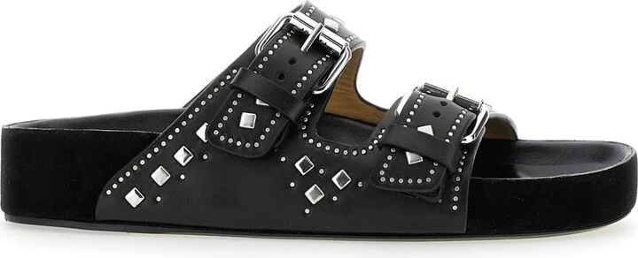 'lennyo' Black Sandals With Stud Embellishments And Moulded Footbed In Leather Woman