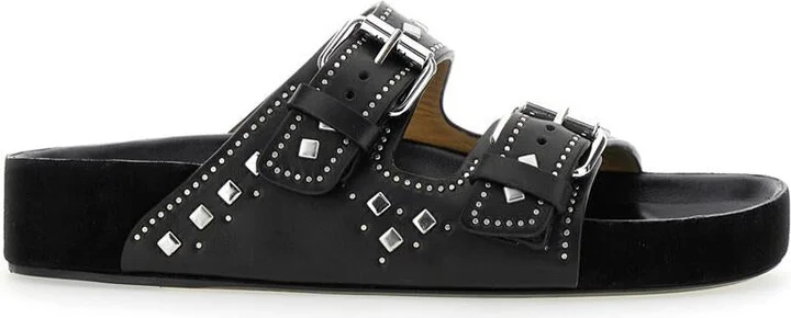 'Lennyo' Black Sandals With Stud Embellishments And Moulded Footbed In Leather Woman