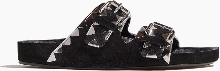 Lennyo Suede Sandal in Black/Silver