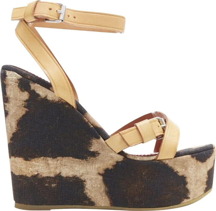 Leoaprd Spot Print Canvas Tan Strap Wedge Platfor