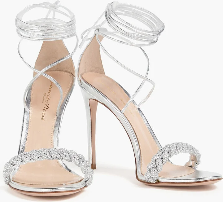 Leomi crystal-embellished metallic leather sandals - Image 2