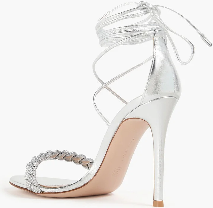 Leomi crystal-embellished metallic leather sandals - Image 3