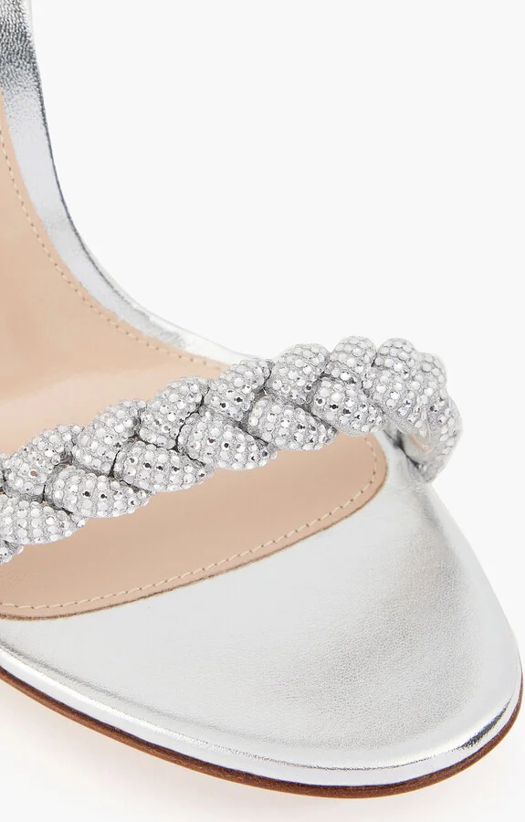 Leomi crystal-embellished metallic leather sandals - Image 4