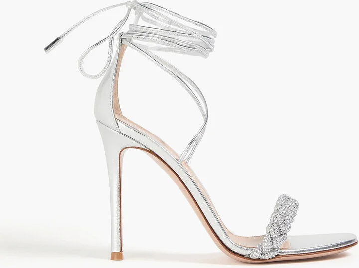 Leomi crystal-embellished metallic leather sandals