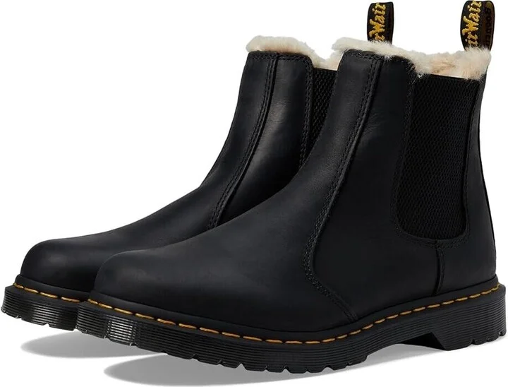 Leonore R21045001 Boot Women 8 Black Leather Faux Fur Chelsea FZP058