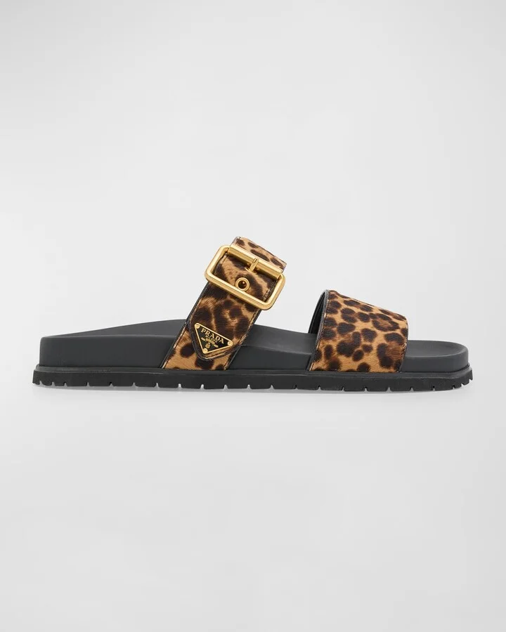 Leopard Buckle Sporty Slide Sandals