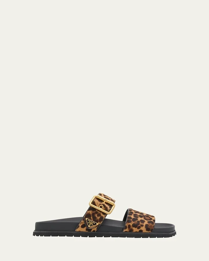 Leopard Buckle Sporty Slide Sandals