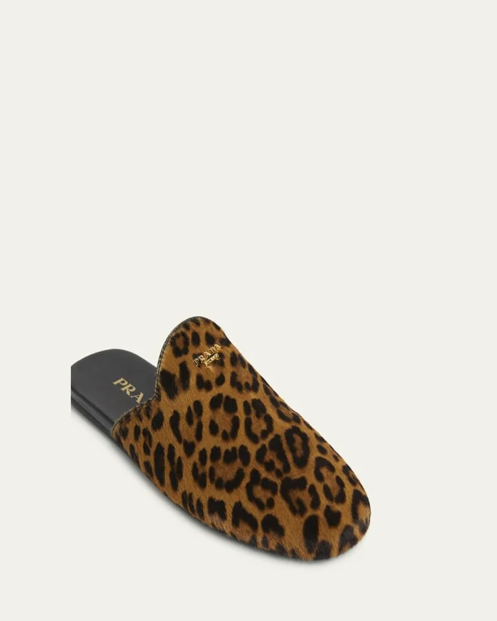 Leopard Calf Hair Flat Mules - Image 4