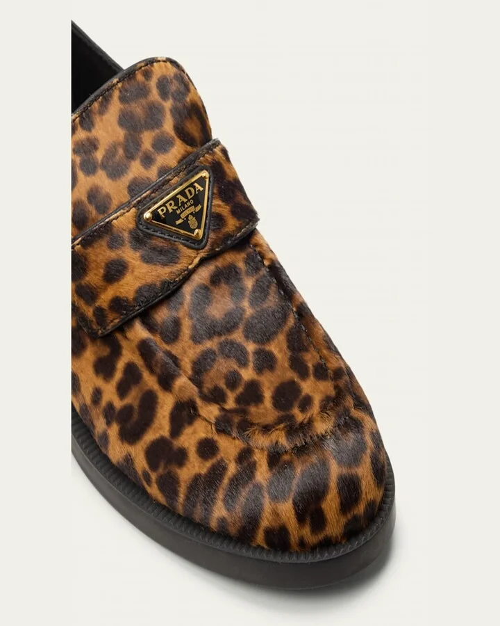 Leopard Calf Hair Triangle Loafers - Image 2