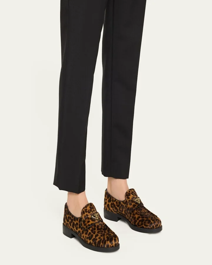 Leopard Calf Hair Triangle Loafers - Image 3