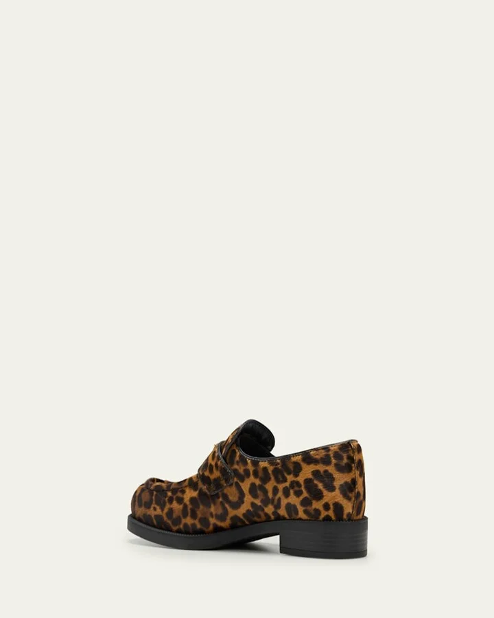 Leopard Calf Hair Triangle Loafers - Image 5