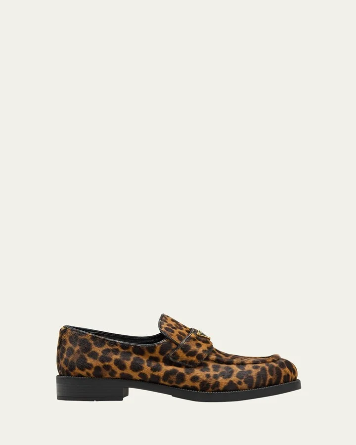 Leopard Calf Hair Triangle Loafers