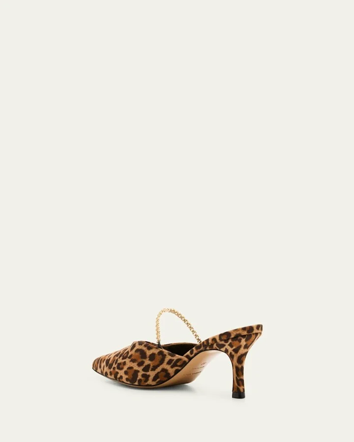 Leopard Chain Kitten Mule Pumps - Image 2