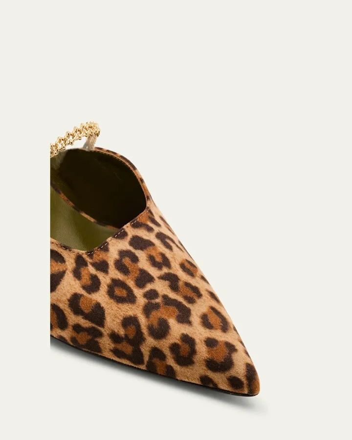 Leopard Chain Kitten Mule Pumps - Image 4