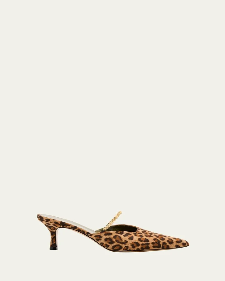 Leopard Chain Kitten Mule Pumps