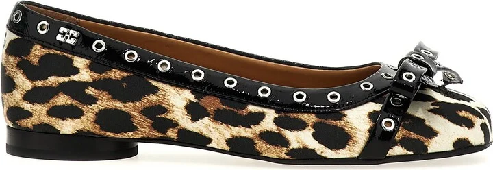 'leopard Eyelets Bow' Ballet Flats
