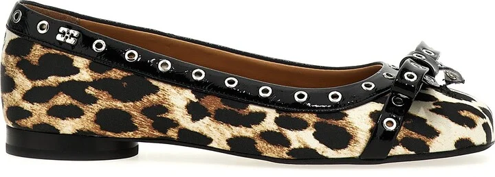 Leopard Eyelets Bow Flat Shoes Multicolor